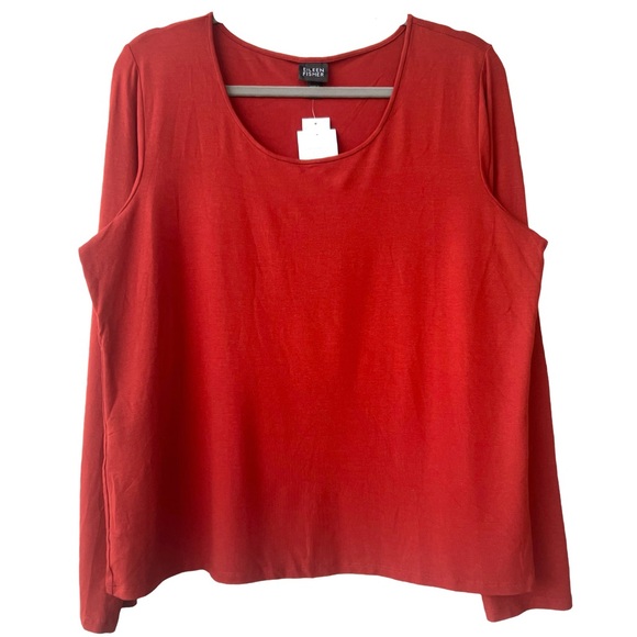 Eileen Fisher Top XL Light Weight Viscose Jersey Round Neck Tunic Red NWT Red - Picture 1 of 12